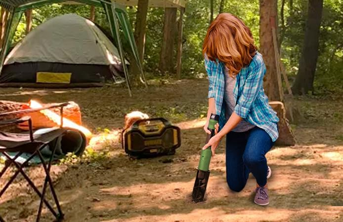 Rotoshovel Backwoods (w/spare battery) - Powered Handheld Shovel with Auger for Camping, Hunting & RV - 12 Volt Batteries (2) & Charger Included