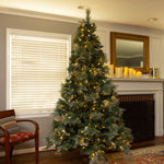 Load image into Gallery viewer, Clovi 7.5FT Lighted Snowfall Scotch Pine Tree, 500 Lights, No-Shed Flocking
