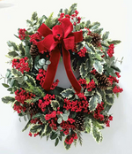 Load image into Gallery viewer, 26" Cordless Winter Holly &amp; Berries Wreath
